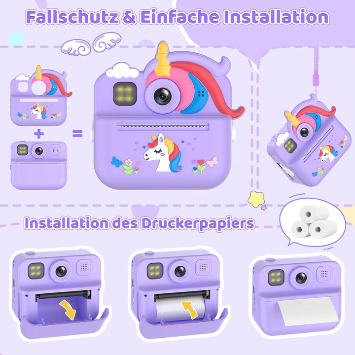 Sofortbildkamera Kinder, 1080P HD Kinderkamera Sofortbildkamera mit 32-GB-Karte, 48MP Selfie Kamera
