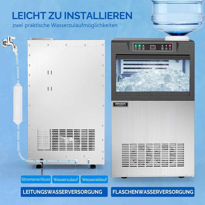 ROVSUN Gewerbliche Eiswürfelmaschine 73 kg/24 Std. Kommerzielle Eismaschine mit Kompressor 72 Stück/