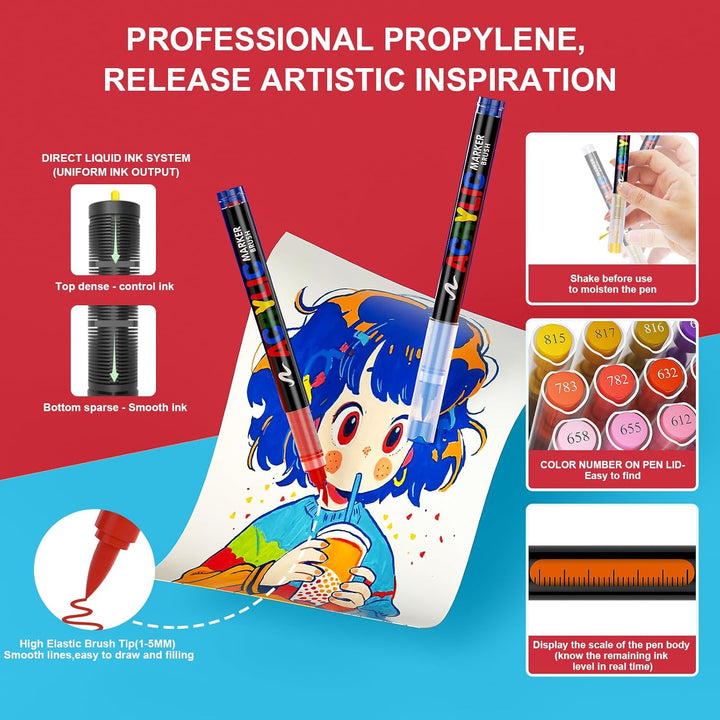 288 Farben Acrylstifte für Steine Wasserfest, Permanent Acrylic Marker, Pinselspitze Acrylstifte für