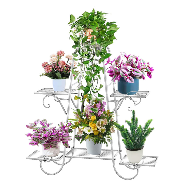 CarolynDesign 6-stöckige Pflanzenständer für drinnen und draussen, Blumentopfhalter Regal für mehrer