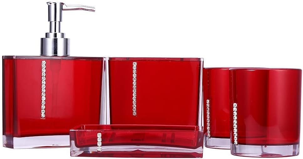 Yosoo 5-Stück Erstklassig Badezimmer Set (aus Hochwertige Acryl mit Diamanten) Bad Accessoire Set Lo