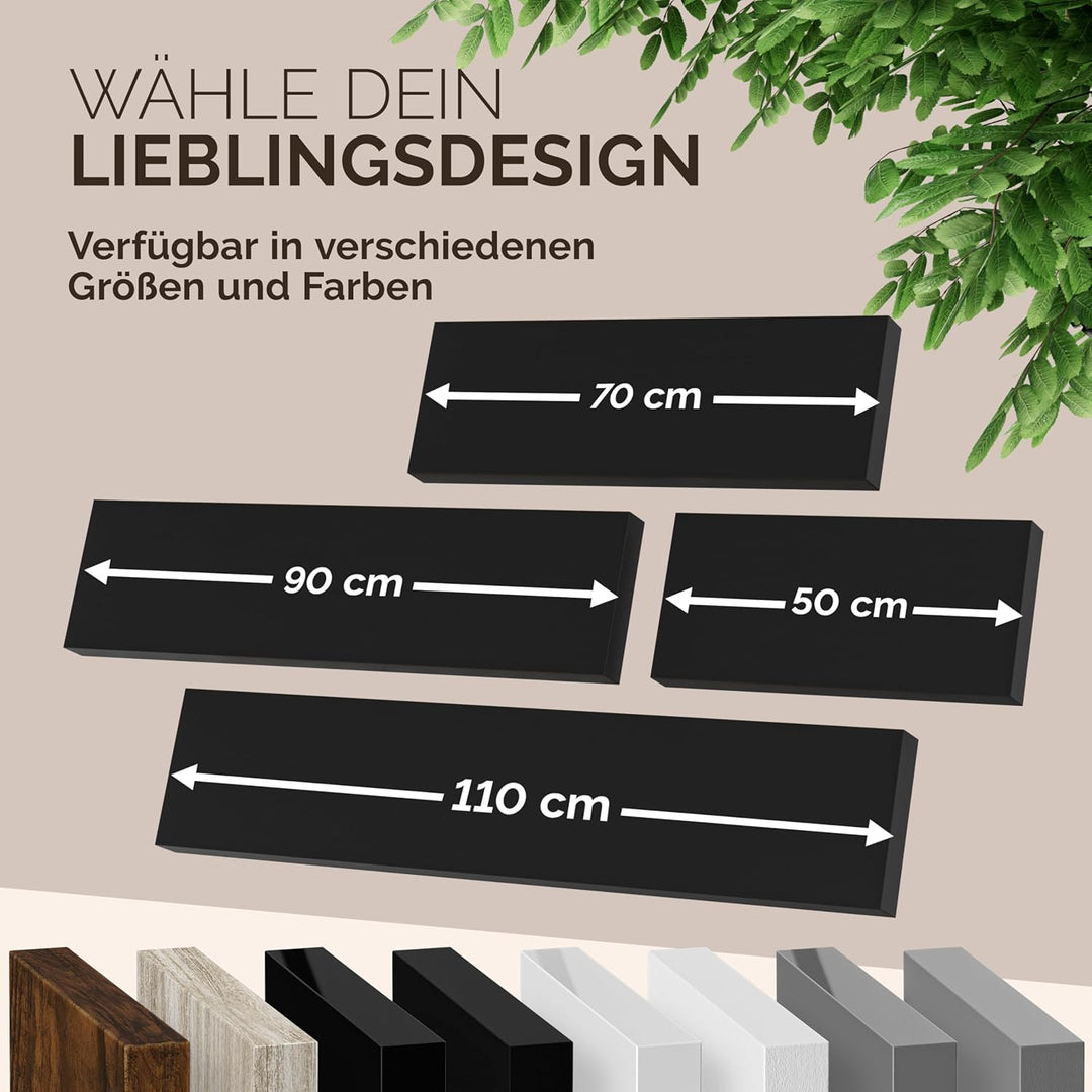 Casaria® Wandregal Holz Schwarz Regal mit Halterung 15kg Tragkraft Hängeregal Küche Wohnzimmer Flur