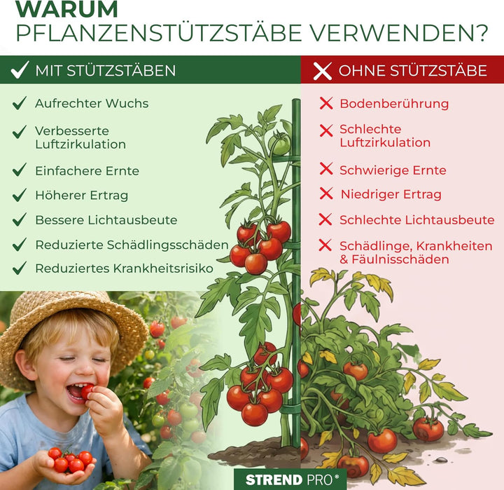 STREND PRO Pflanzstäbe 90 cm - 25 Stk. Set | Ø 11 mm Stahl + Kunststoff | Rankstab Grün für Blumen,