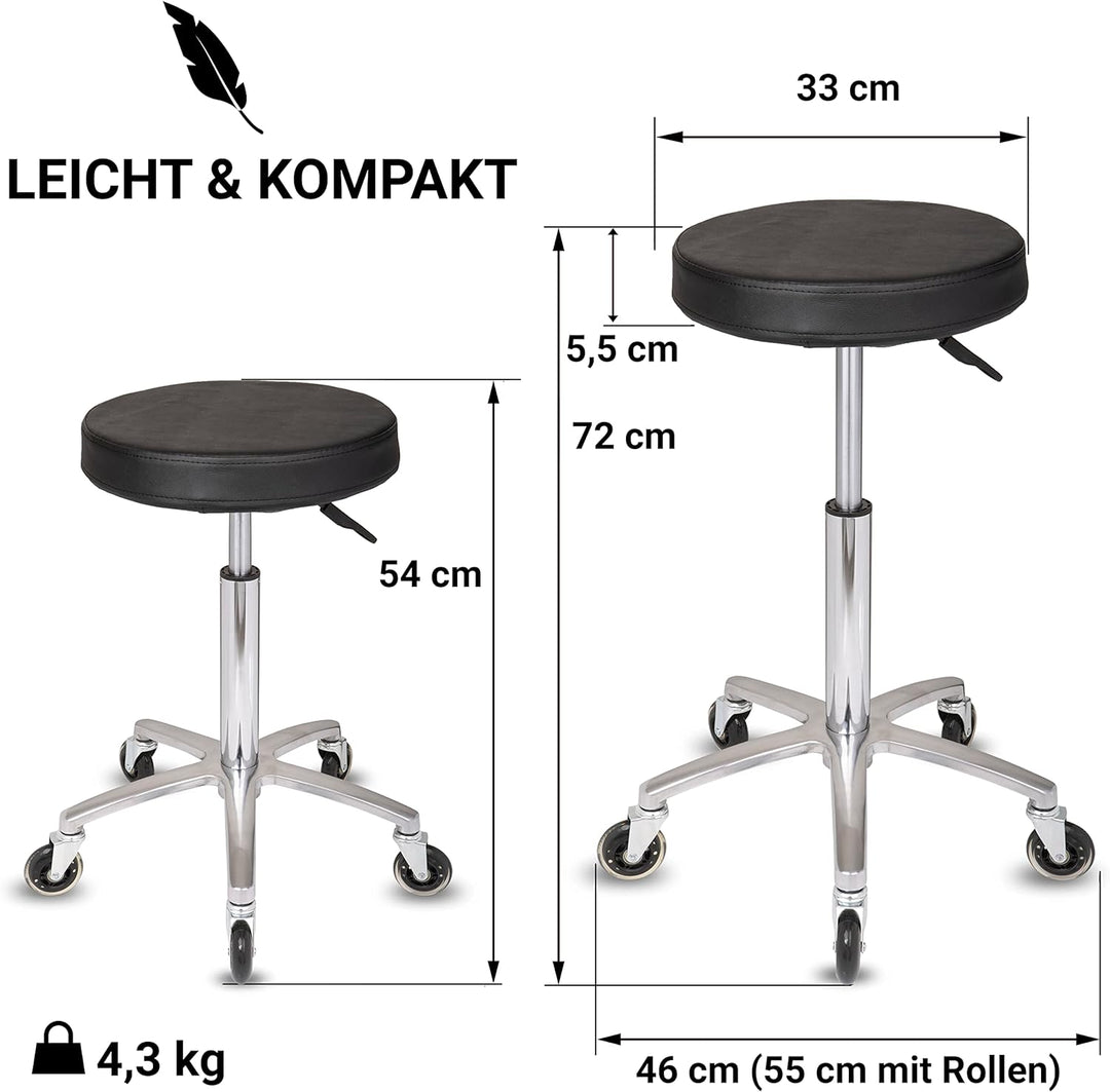 Staboos Rollhocker bis 160 kg - Gel-Polster Sitz rund - Praxishocker (Premium Rollen) Drehhocker höh