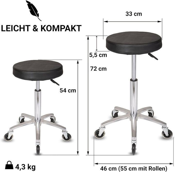 Staboos Rollhocker bis 160 kg - Gel-Polster Sitz rund - Praxishocker (Premium Rollen) Drehhocker höh