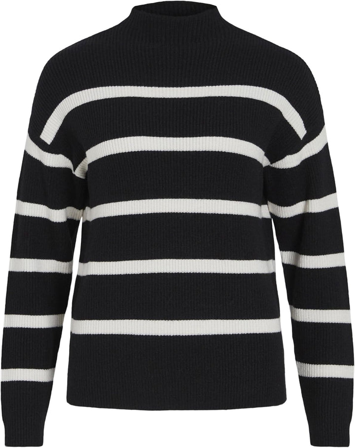 Vila Damen Strickpullover XS Black/Stripes:white Alyssum, XS Black/Stripes:white Alyssum