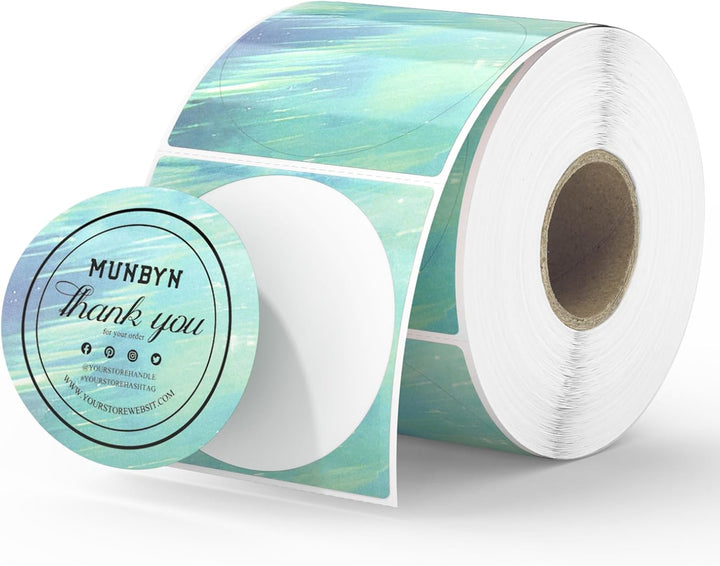 MUNBYN Runde Thermo Etiketten 50x50mm, Thermo Aufkleber Etiketten, grüne Thermo Aufkleber für Backen