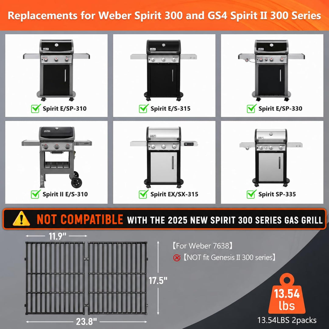 44,5 cm Grillroste für Weber Spirit 300/400 und Spirit II 300 Serie, passend für Spirit E/S-310, E/S