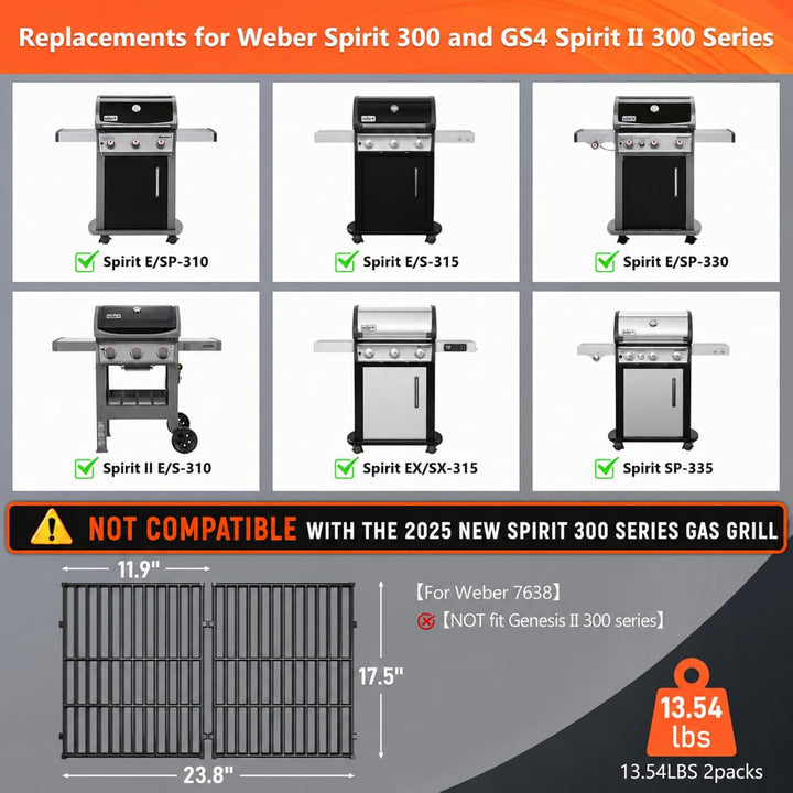 44,5 cm Grillroste für Weber Spirit 300/400 und Spirit II 300 Serie, passend für Spirit E/S-310, E/S