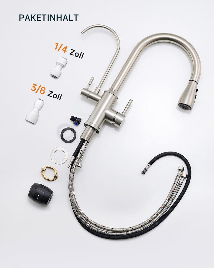 APPASO 3 Wege Wasserhahn Küche ohne Wasserfilter, 3 in 1 Mischbatterie Küche für Wasserfilter，Gebürs