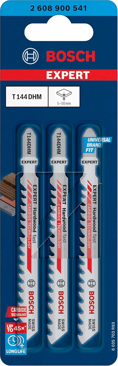 Bosch 3x Expert ‘Hardwood Fast’ T 144 DHM Stichsägeblatt (für Hartholz, WPC Holz-Kunststoff-Verbunds