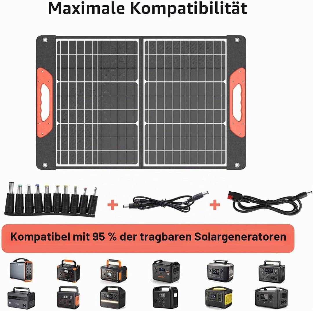 Rosaking 60W Faltbar Solarpanel,Tragbar Solar Ladegerät mit USB C+A +DC,Monokristallin ETFE Solarpan