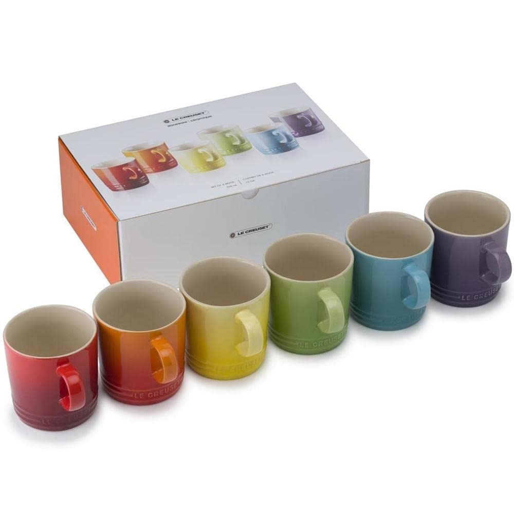Le Creuset 6er-Set Becher aus Steinzeug, 350 ml, Regenbogen, 79114358359030 Rainbow 350 ml 6er-Set,