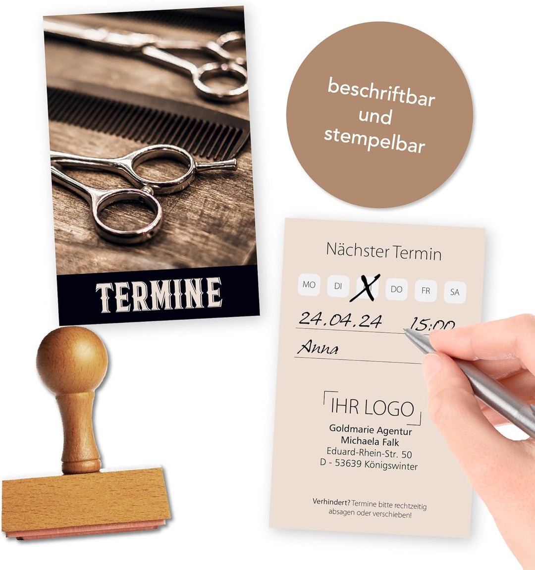 500 Friseur- o. Barbershop-Terminkarten BARBER mit Terminfeld und Stempelfläche auf der Rückseite, d