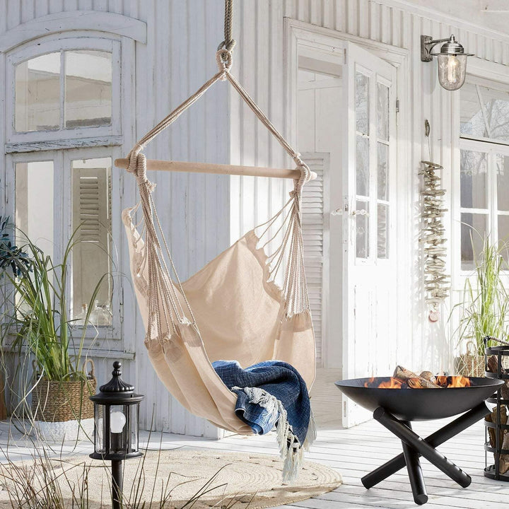 Loberon® Hängesessel Leano, Baumwolle/Polyester/Polyester, H/B ca. 130/100 cm, Creme