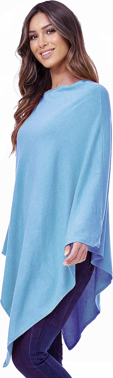 Glamexx24 Damen Elegante Poncho Strick Pullover Strick Jacke Einheitsgrösse Leichtblau, Einheitsgrös