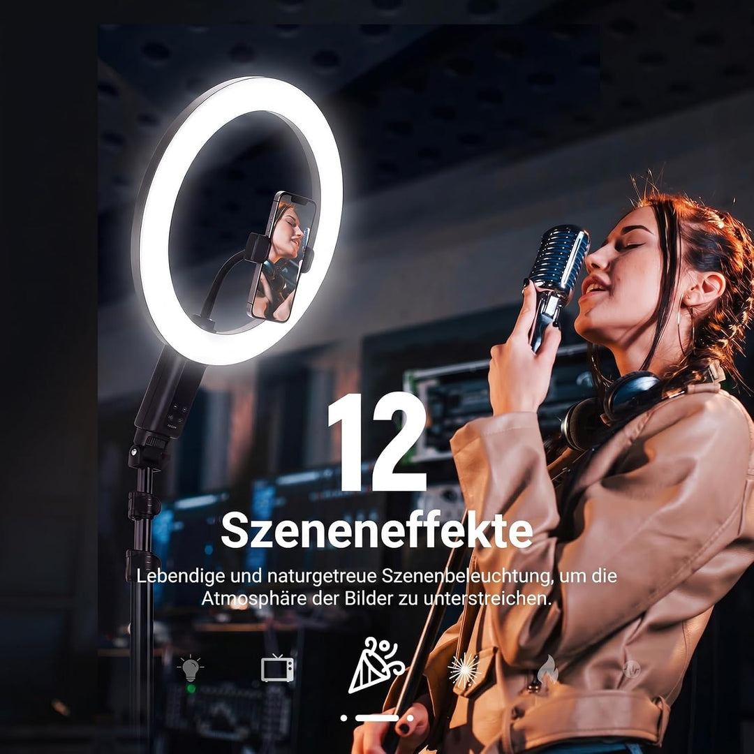 NEEWER 12" Selfie Ringlicht mit App Steuerung/Fernbedienung/Stativ, 3200mAh, zweifarbige LED, CRI 95