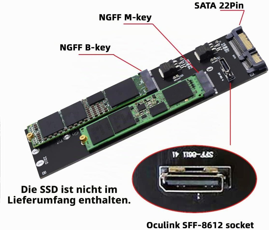 cablecc Oculink SFF-8612 8611 auf U.2 Kit M-Key auf NVME PCIe SSD und NGFF auf SATA Adapter für Main