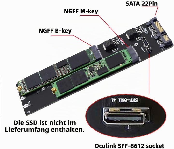 cablecc Oculink SFF-8612 8611 auf U.2 Kit M-Key auf NVME PCIe SSD und NGFF auf SATA Adapter für Main