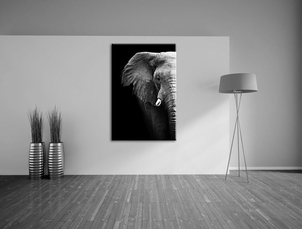 Pixxprint Elefant Porträt Format: 100x70 auf Leinwand, XXL riesige Bilder fertig gerahmt mit Keilrah
