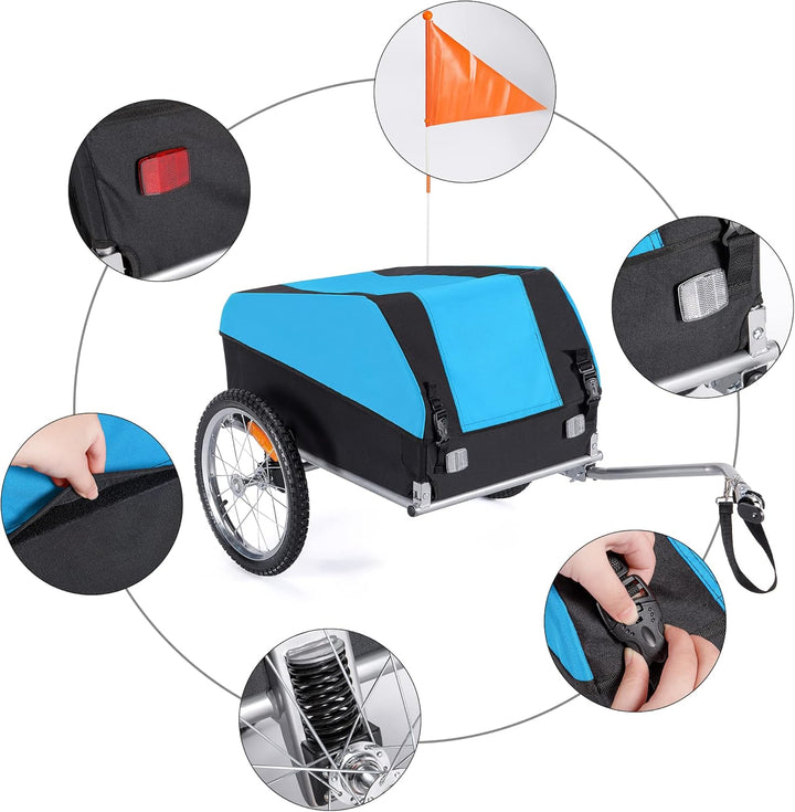 CXWXC Fahrradanhänger mit Stossdämpfer Grosser Laderaum bis 120L Tragkraft max. 88 Pfund/40KG, Klapp