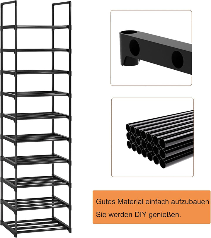 OYREL Schuhregal 10 Ebenen Platz Sparen, Schuh-Organizer Grosse Kapazität für 20-25 Paar Schuhe, Met