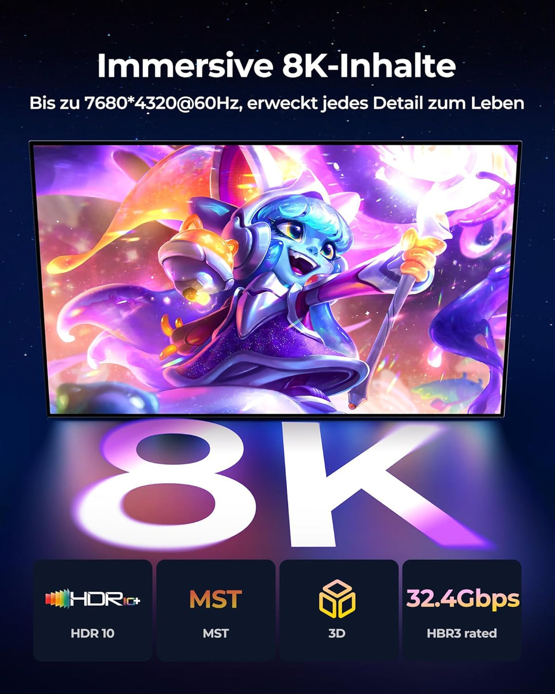 Silkland Displayport Kabel 1.4 240Hz 5M 4K@144Hz, 2K@240Hz, 2K@165Hz, 8K@60Hz, HBR3 32.4Gbps, HDR, D