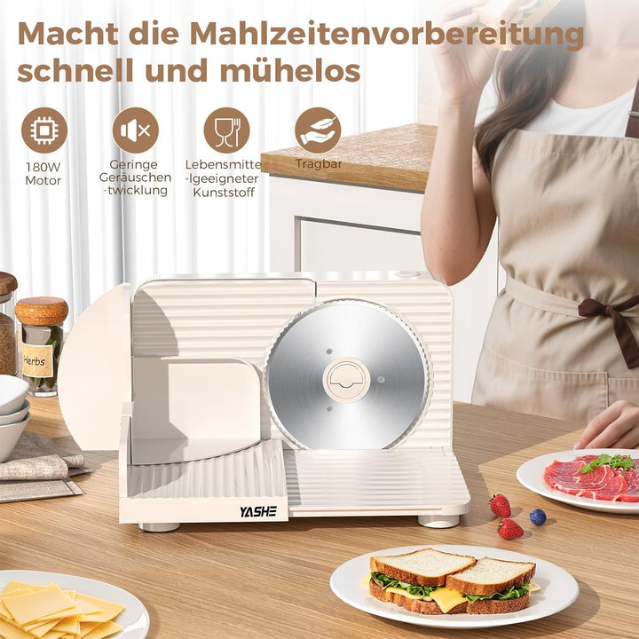 YASHE Elektrischer Faltbarer Allesschneider, 180W Brotschneidemaschine Mit 17 Cm Wellenschliffklinge