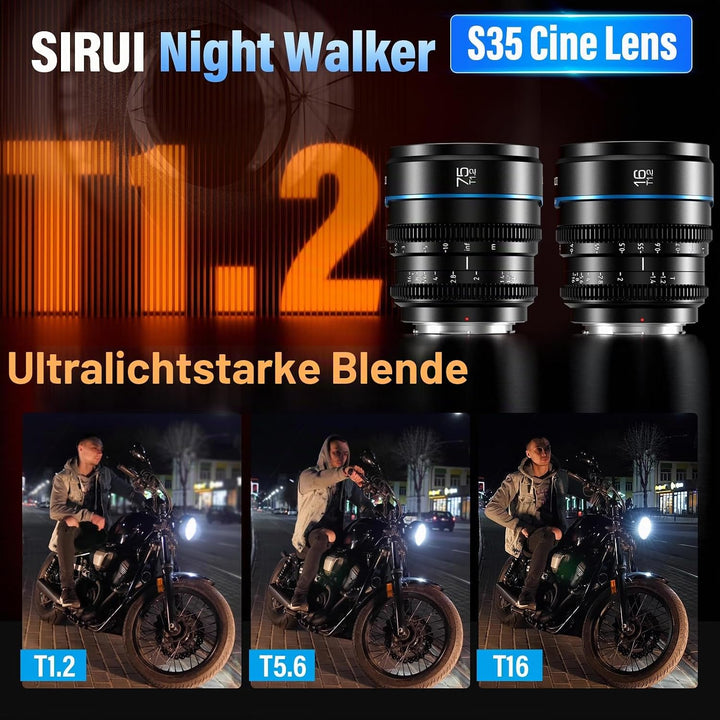 SIRUI Night Walker Cine-Objektiv mit Manuellem Fokus Set, 16mm, 75mm, T1.2-Objektiv mit grosser Blen