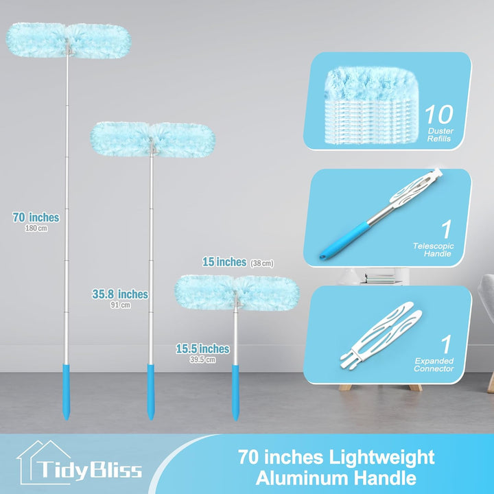 TidyBliss Staubwedel Teleskopstange für Swiffer, 180cm Staubmagnet Lang Ausziehbar mit 10 Nachfüllpa
