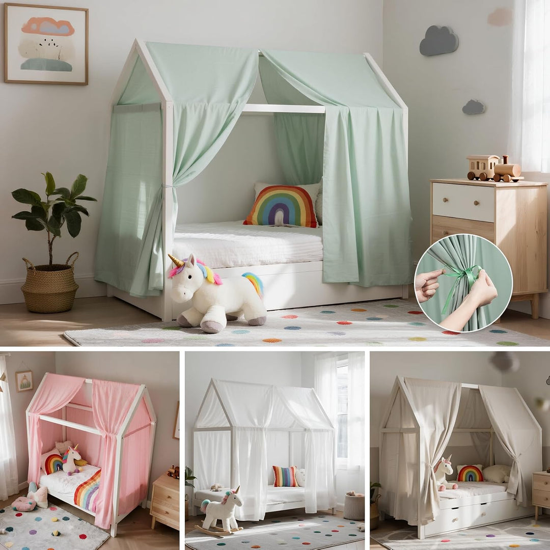 Hausbett Himmel, Betthimmel Hausbett Musselin mit 2 Stück Betthimmel, Stoffhimmel für Hausbett Mädch