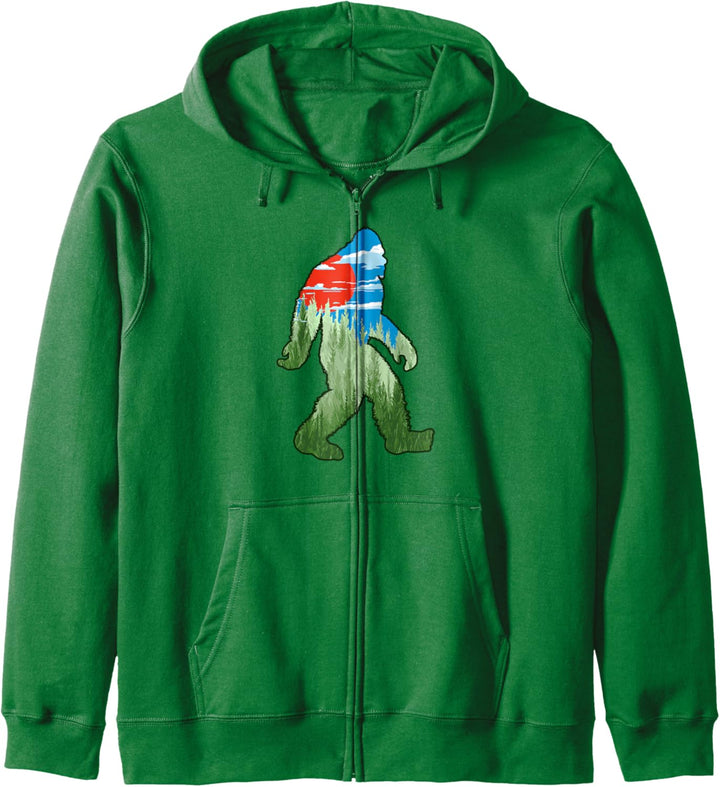 Bigfoot Silhouette & Vintage Sun, Forest Nature & Trees Kapuzenjacke