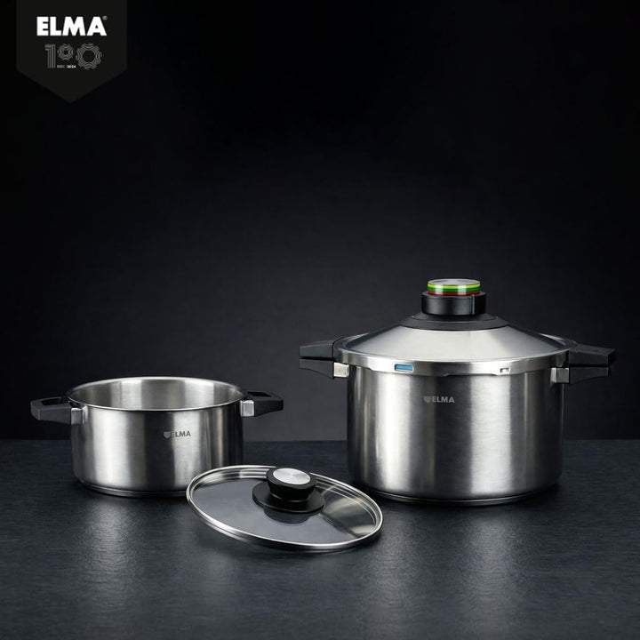 ELMA Set mit 2 Schnellkochtöpfen, 4 + 6 l, Edelstahl 18/10, Induktionsgeeigneter Boden, 2 Kochmodi,