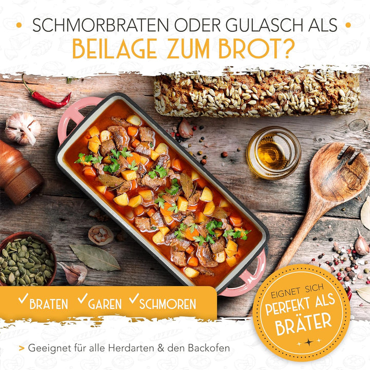 KRUSTENZAUBER Emaille Brotbackfrom mit Deckel inkl. Gärkorb - Robuste 28cm Backform aus Gusseisen -