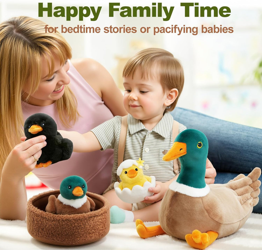 OUOZZZ Ente Kuscheltier Set, 5 Stück Weich Ente Plüschtier mit 3 Baby Enten Stofftiere im Bauch - Ge