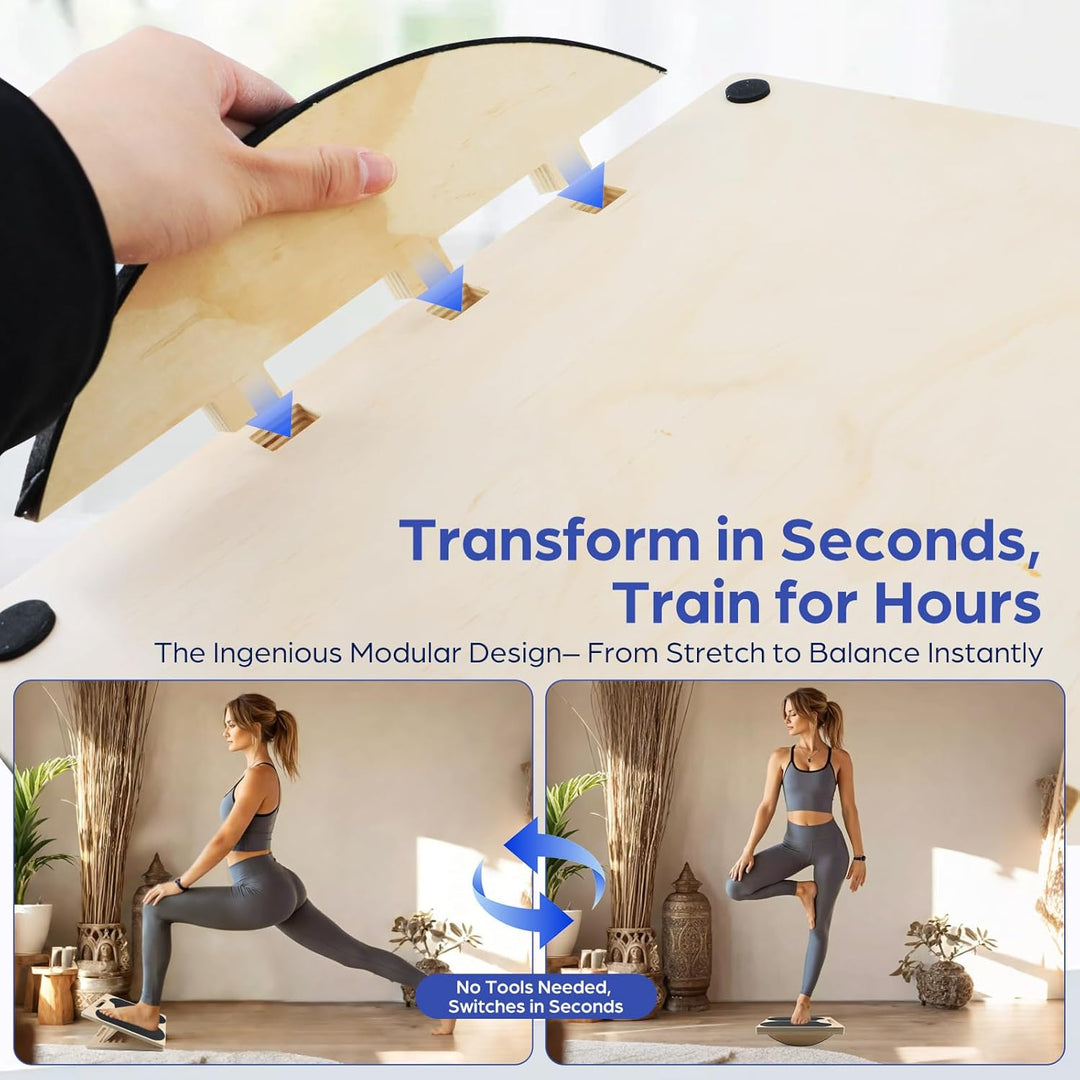 2-in-1 Balance Board & Schrägbrett – Holz Wadendehner Stretch Board für Calf Stretching, Mobilitätst