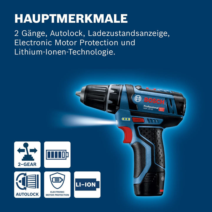 Bosch Professional 12V System Akkuschrauber GSR 12V-15 (inkl. 2x2.0Ah Akku, Ladegerät GAL 12V-20, 10