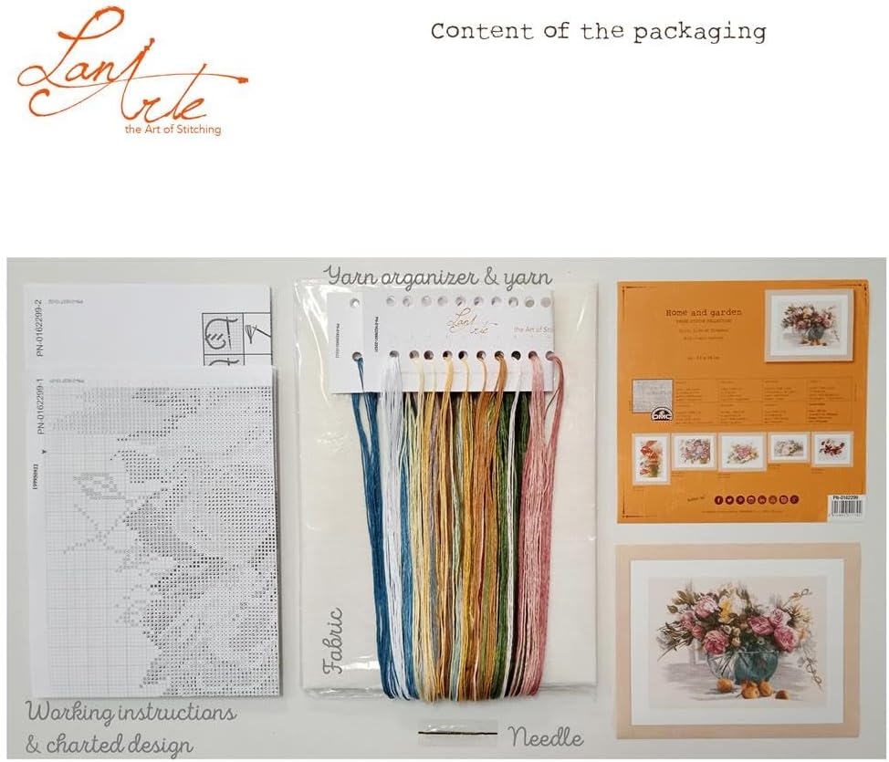 Lanarte Zählmusterpackung Stillleben m. Blumen Leinen Kreuzstichpackung, Baumwolle, Mehrfarbig, 53 x