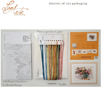 Lanarte Zählmusterpackung Stillleben m. Blumen Leinen Kreuzstichpackung, Baumwolle, Mehrfarbig, 53 x