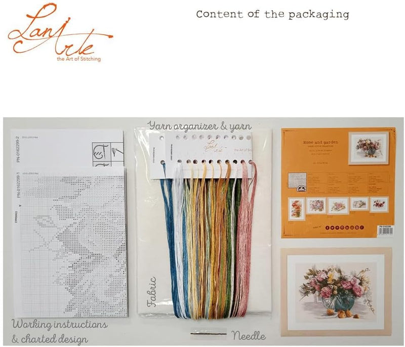 Lanarte Zählmusterpackung Stillleben m. Blumen Leinen Kreuzstichpackung, Baumwolle, Mehrfarbig, 53 x