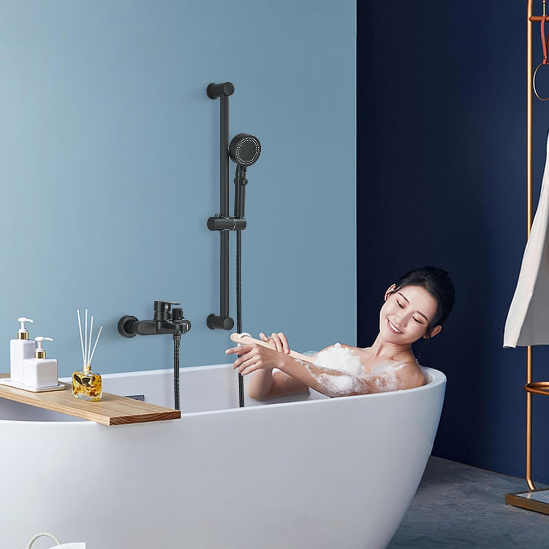 fyheast Badewannenarmatur mit Handbrause Schwarz Mischbatterie Badewanne Wannenarmatur mit 690mm Dus