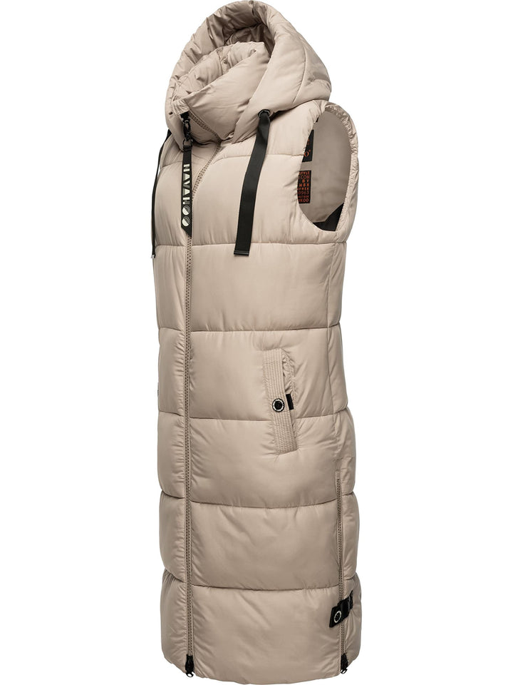Navahoo Damen ärmellose Lange Outdoorweste warme Winterjacke Schnuffelchen XS-3XL S Taupe, S Taupe