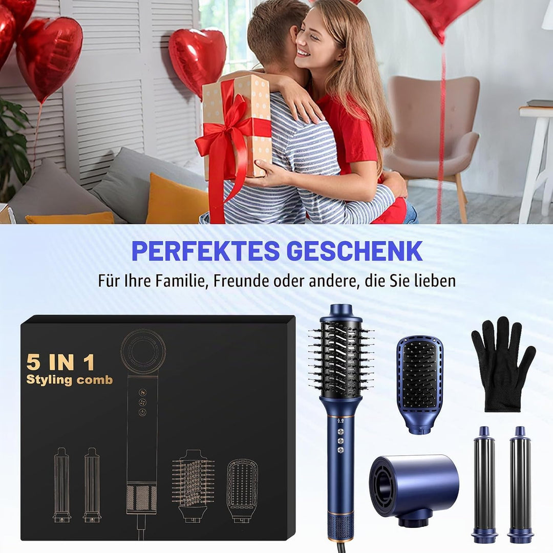 Hair Styler 5 in 1 Haarstyler Set,1400 W Airstyler Air Curlers Föhn Mit Rundbürstenföhn Warmluftbürs
