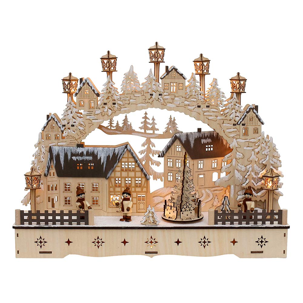 Dekohelden24 LED Holz Schwibbogen mit bewegtem Weihnachtsbaum, Motiv: Laternenkinder, L/B/H ca. 45 x