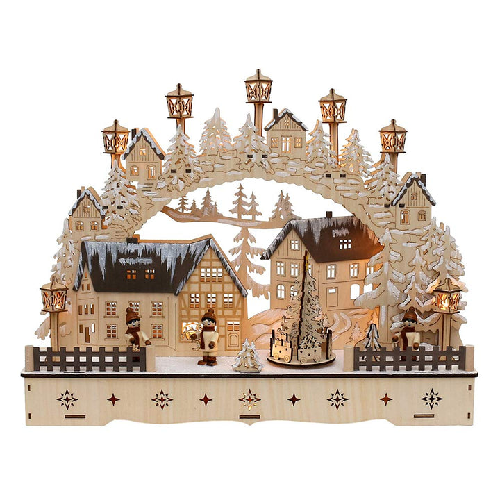 Dekohelden24 LED Holz Schwibbogen mit bewegtem Weihnachtsbaum, Motiv: Laternenkinder, L/B/H ca. 45 x