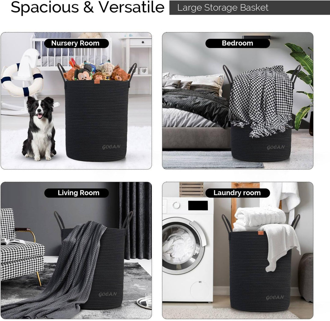 GOCAN grosse hohe robuste Wäsche Hamper Korb Gewebte Aufbewahrungskörbe für Kleidung Kissen Decke Sp
