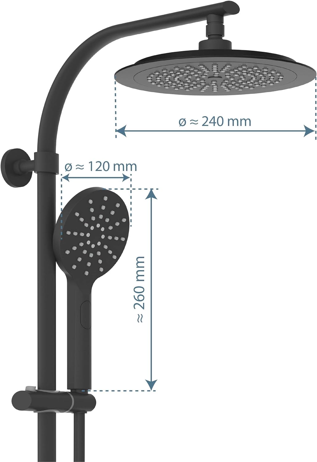 SCHÜTTE MADURA Duschsystem mit Thermostat, Duschset Regendusche inkl. Kopfbrause, Handbrause, mit Du