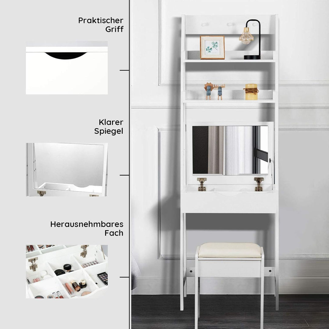 DREAMADE Schminktisch, Kosmetiktisch mit Klappspiegel & Leiterregal, Make-up Tisch aus Holz, Frisier