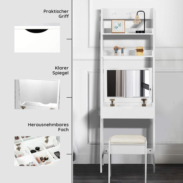 DREAMADE Schminktisch, Kosmetiktisch mit Klappspiegel & Leiterregal, Make-up Tisch aus Holz, Frisier
