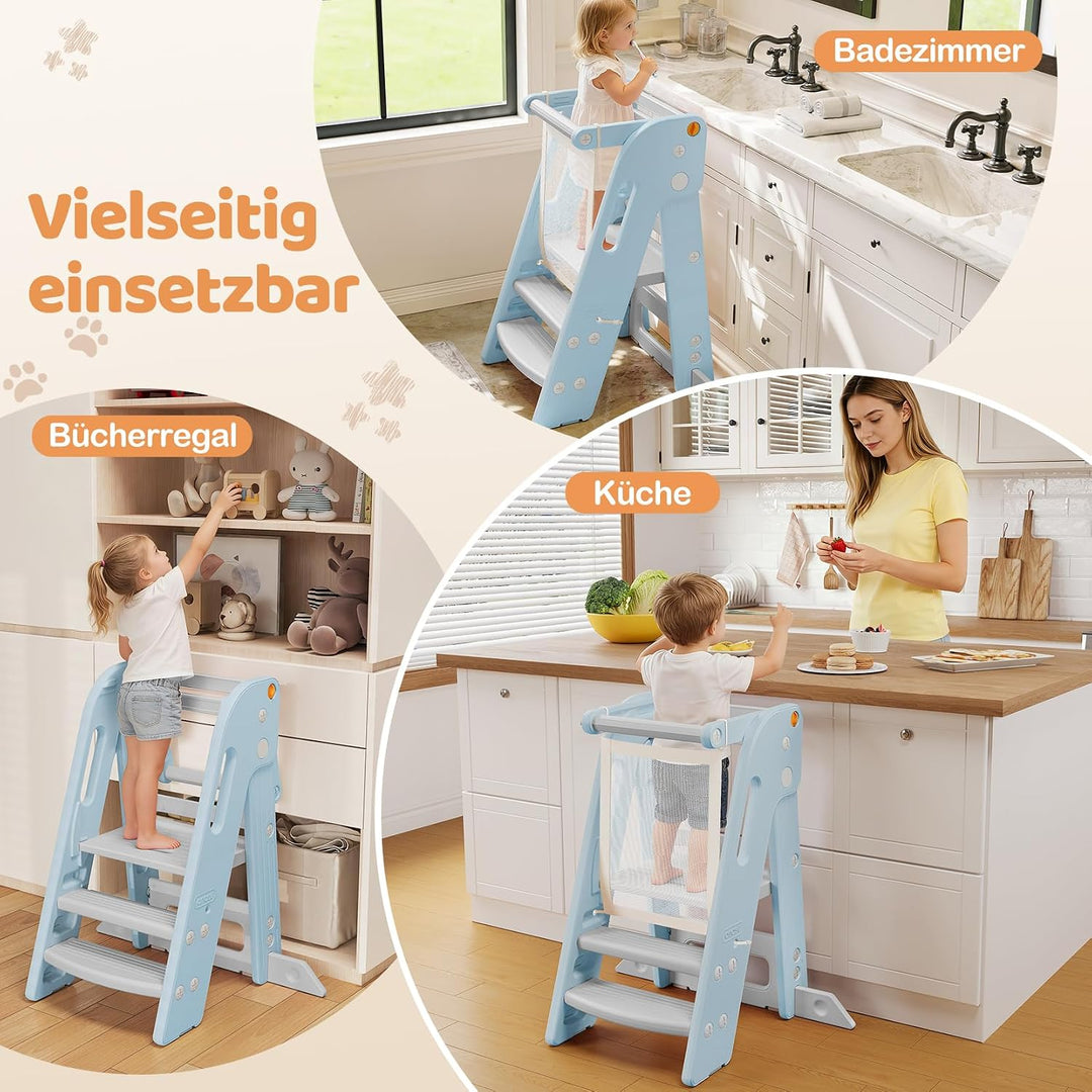 Onasti Lernturm für Kinder, Klappbar, Höhenverstellbar, Lernturm ab 1 Jahr mit Kippschutz &amp; Anti-Rut